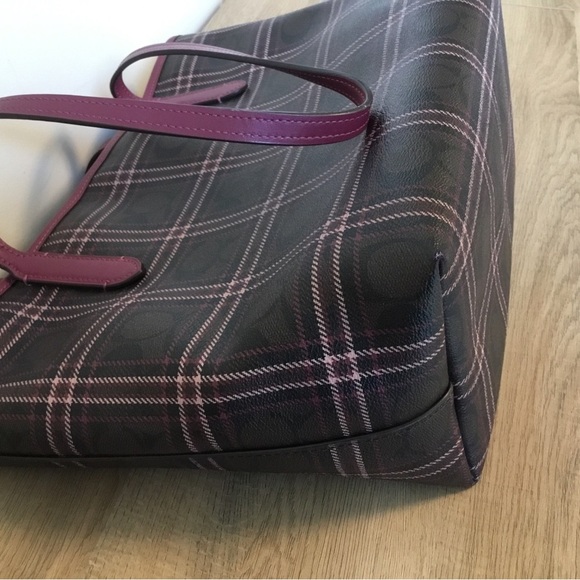 Vintage Coach NY Field Plaid Zip Top Tote Shoulder Bag Signature C’s & Dustbag - Picture 8 of 14